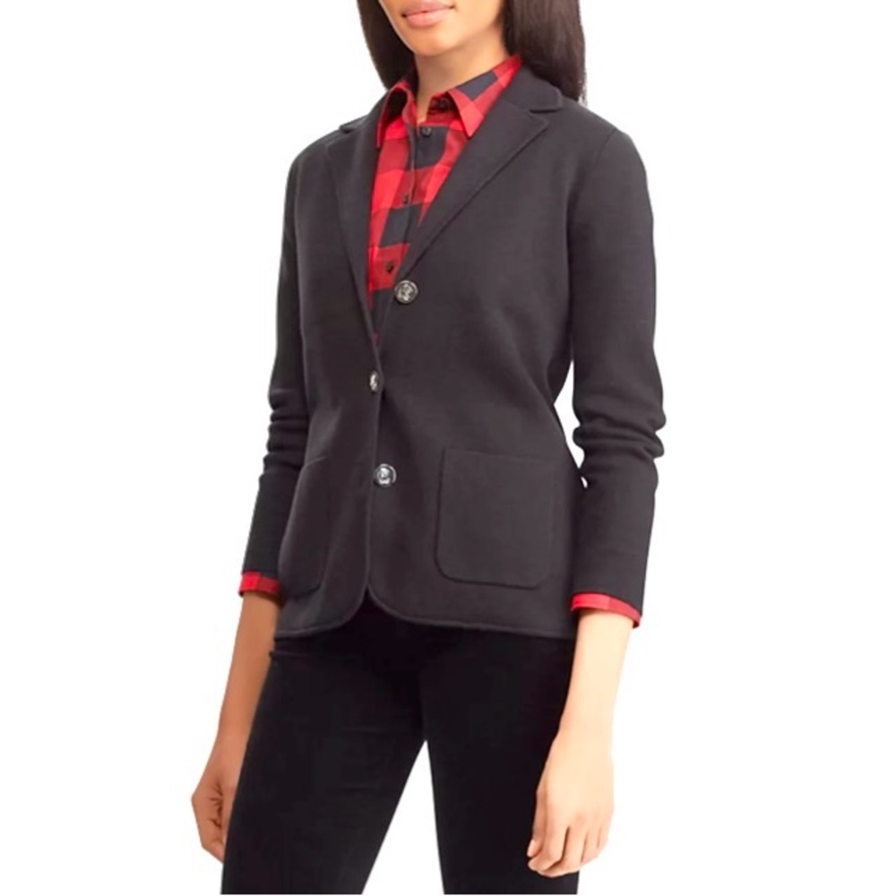 Chaps Sweater Blazer Black 3 button Single breast… - image 11